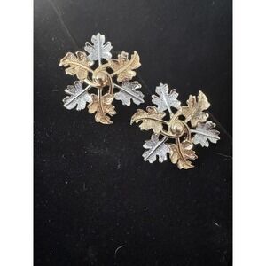 Vintage SARAH COVENTRY Clip-On Earrings TWO-TONE GOLD/SILVER LEAF